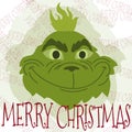 Winter illustration with christmas character, grinch, lettering merry christmas, christmas character.